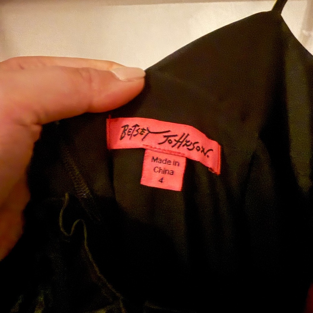 Vintage Betsey Johnson Black Satin Mini Dress — Y2K 2010s Ruched Bodycon - Picture 2 of 3